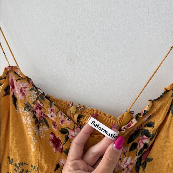 REFORMATION Enya Yellow Floral Midi Dress 4 - Picture 5 of 7